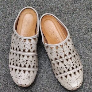 Spring Step Perforated Beige Leather Mules